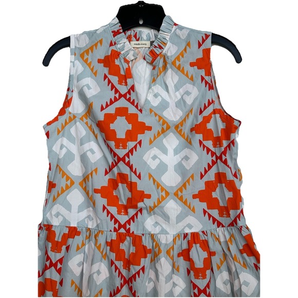 Maude Vivante Sleeveless Light Blue Orange Tiered Dress Women's‎ Size Small - Picture 2 of 9